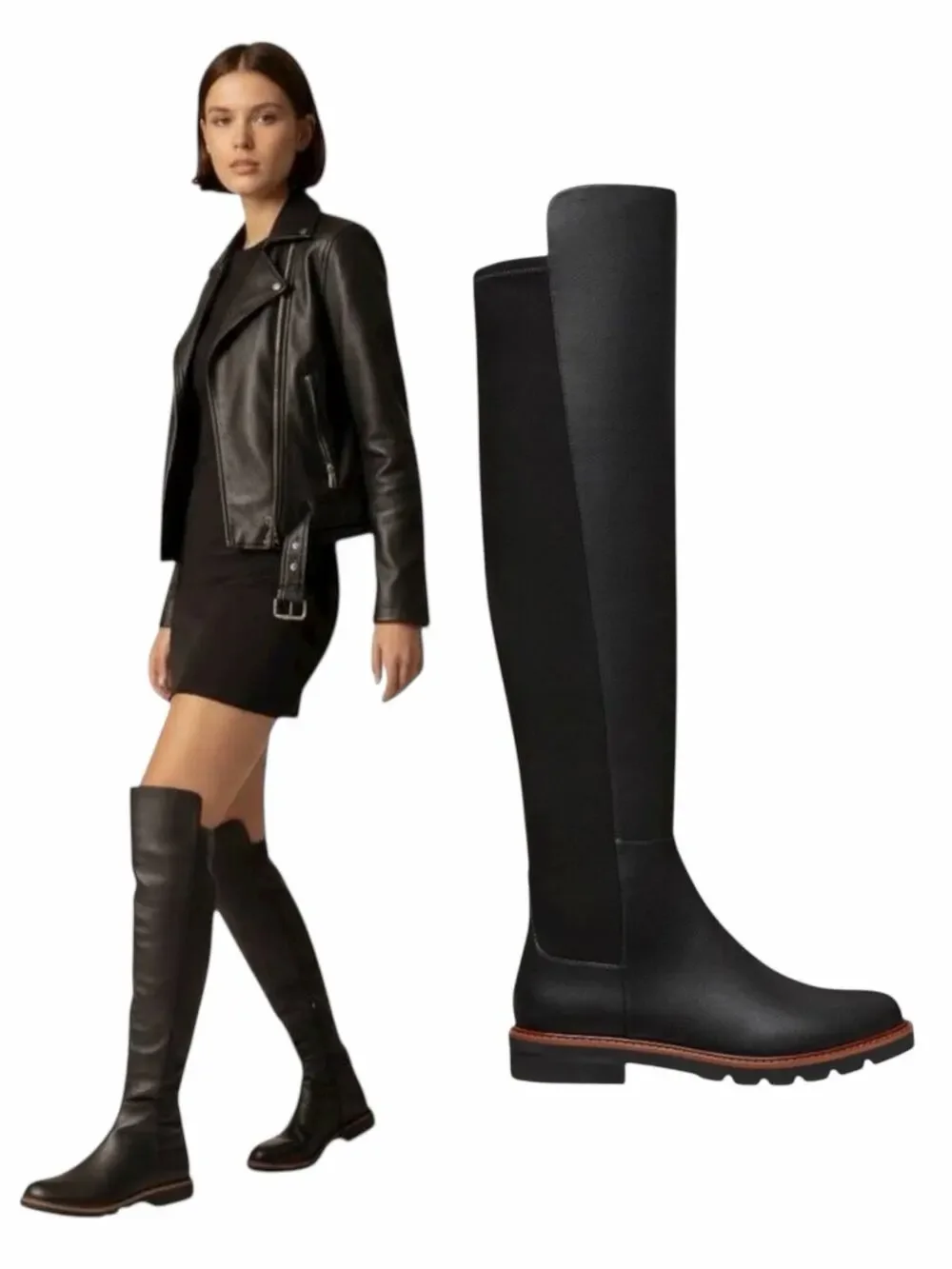 Stuart Weitzman Over the Knee Adrina City Boots Black Leather Size 10.5